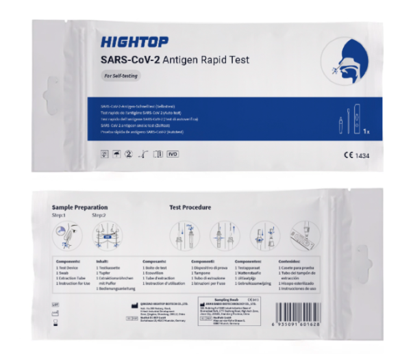 Hightop SARS-CoV-2 Antigen Rapid Test Laientest - Selbsttest 1 Stück • Dient dem Nachweis von SARS-CoV-2-Nukleoprotein-Antigenen innerhalb von 7 Tagen nach dem Auftreten von Symptomen bei Verdacht auf eine Coronavirus-Infektion